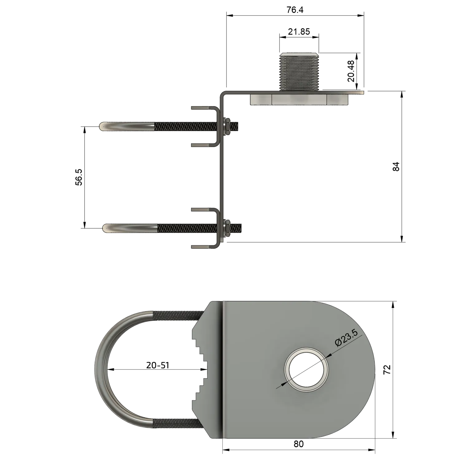 Antennenhalter für Mastmontage Vertikal und Horizontal – MH1, Edelstahl – Bild 7